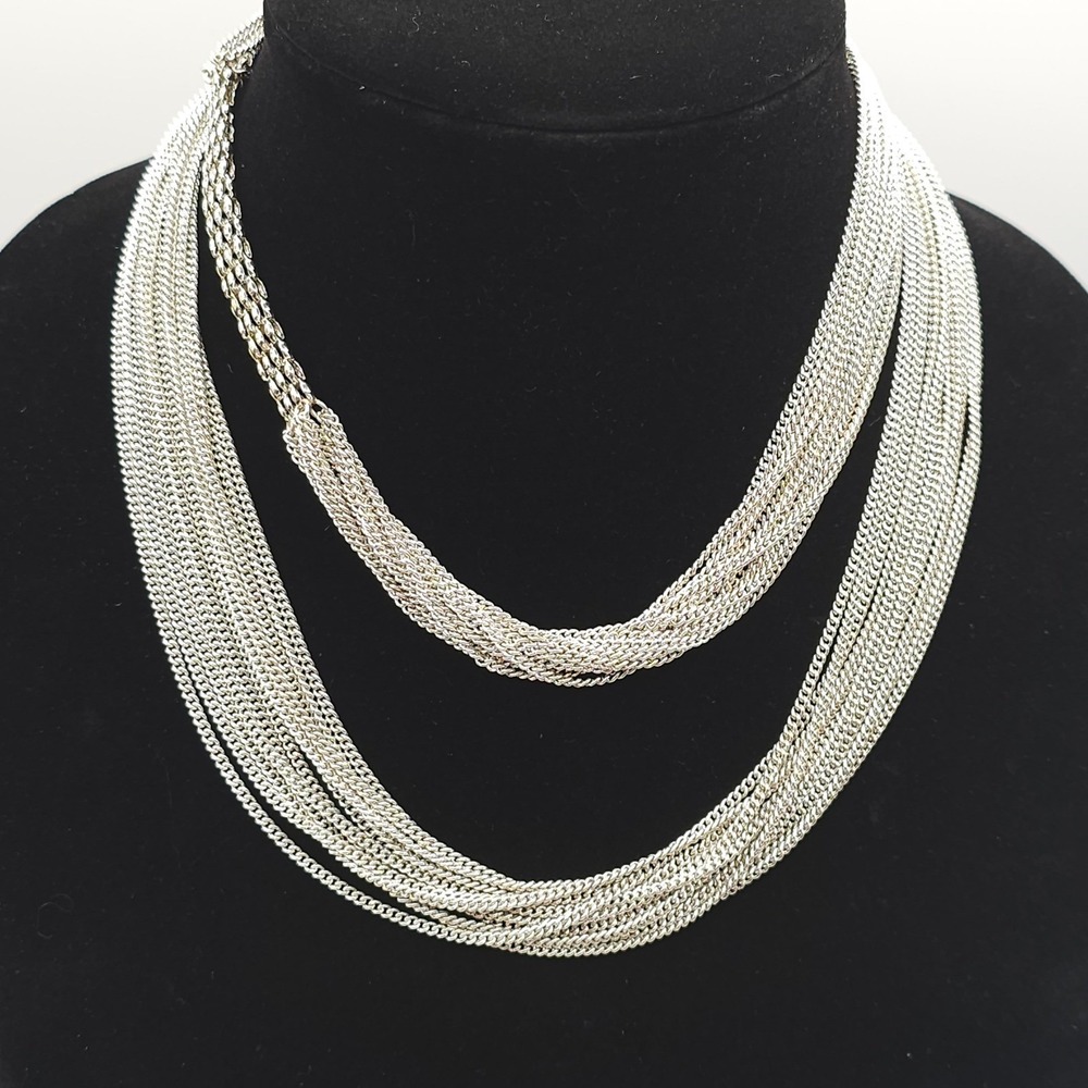 Multi Strand Chain Necklace Nicole Miller Layered Curb Silver Tone 35in